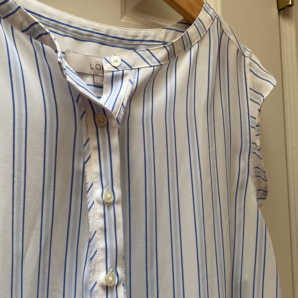 LOFT Ruffle Sleeve Split Neck Shell - Picture 3 of 5